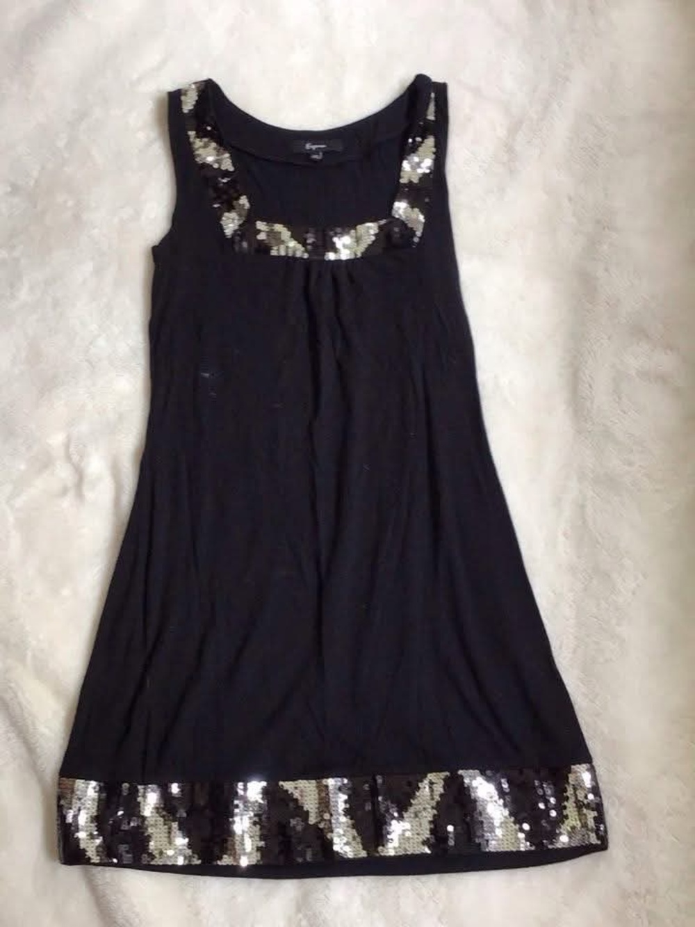 Express Black Mini Dress with Silver Sequin Trim